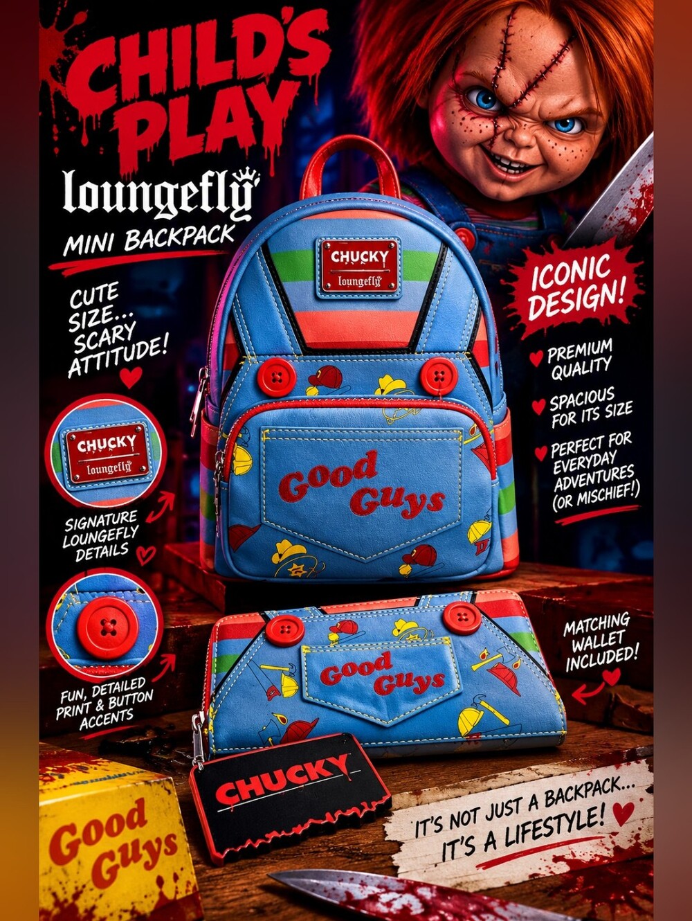 Loungefly Childs Play Chucky Mini Backpack & Wallet Set